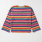 Red Striped Print Long Sleeve Plus Size Knit Top