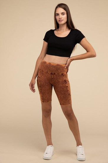 Mineral Wash Wide Waistband Pocket Leggings - Rebel K Collective