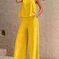 Round Neck Sleeveless Top and Wide Leg Pants Set