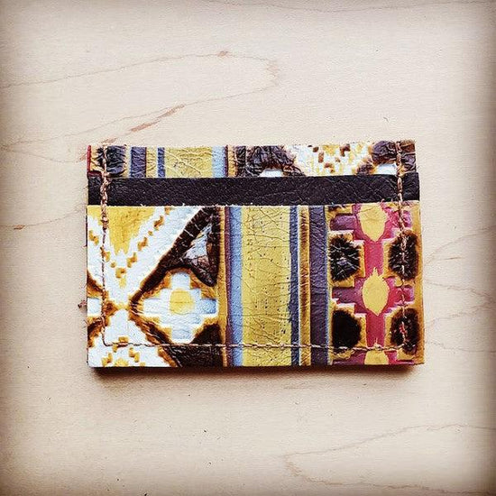Embossed Leather Credit Card Holder Yellow Navajo - Rebel K Collective
