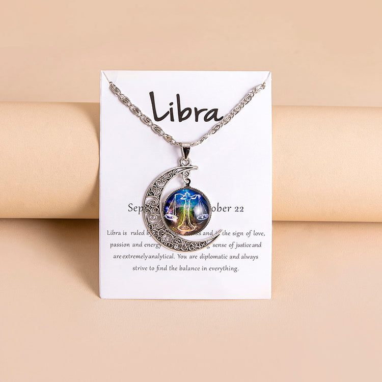 12 Zodiac Sign Glass Charms Moon Pendant Necklace For Women Girls