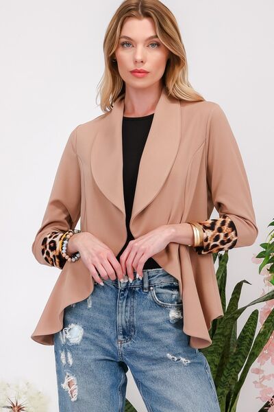 Rolled leopard cuff blazer