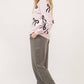 Light Pink Bow Print Long Sleeve Loose Fit Sweater