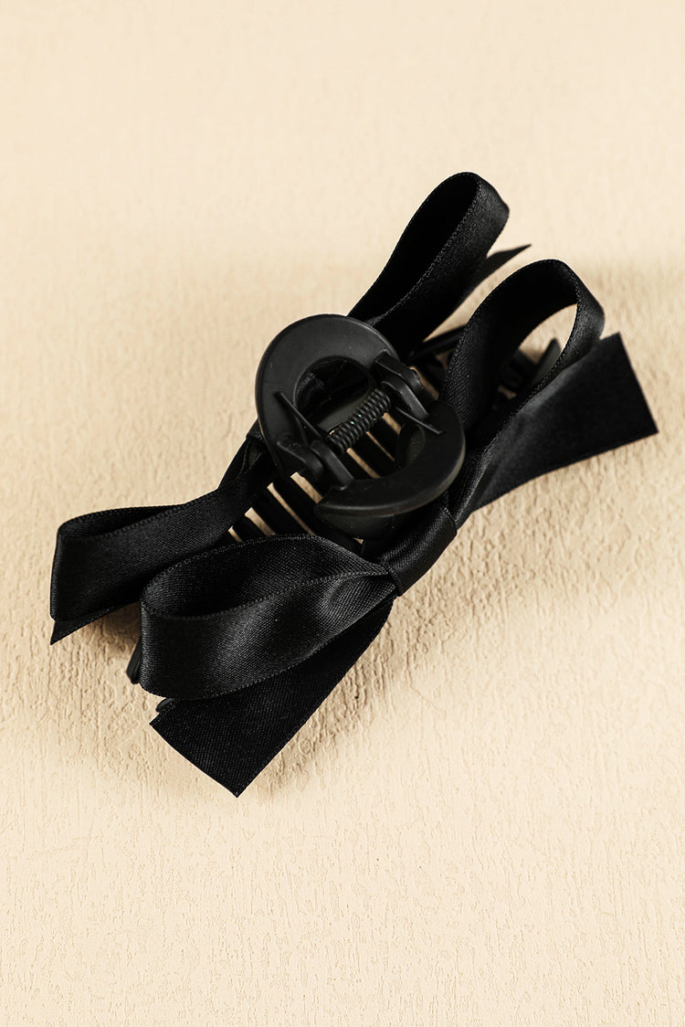 Black Solid Color Ribbon Bow Decor Hair Clip