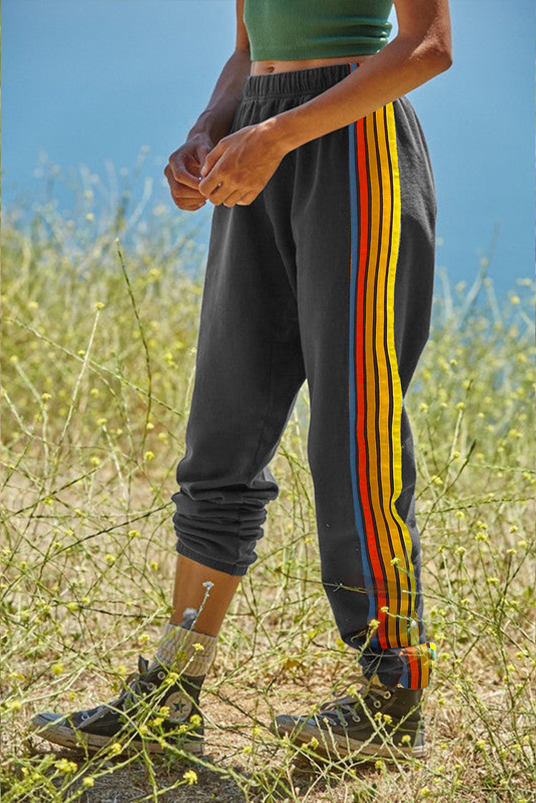 Pink Rainbow Striped Jogger Sweatpants