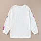 White Letter Print Heart Graphic Valentines Corded Crewneck Sweatshirt