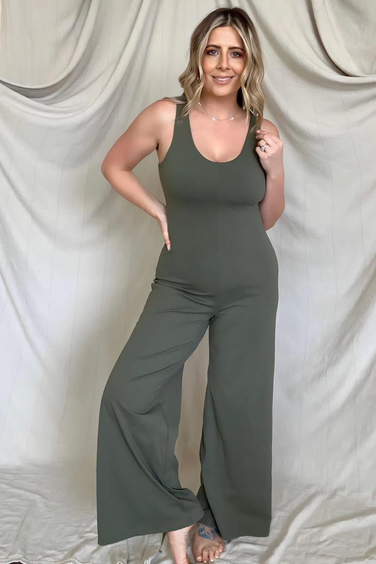 FawnFit Wide Leg Sleeveless Jumpsuit With Built-In Bra - Rebel K Collective