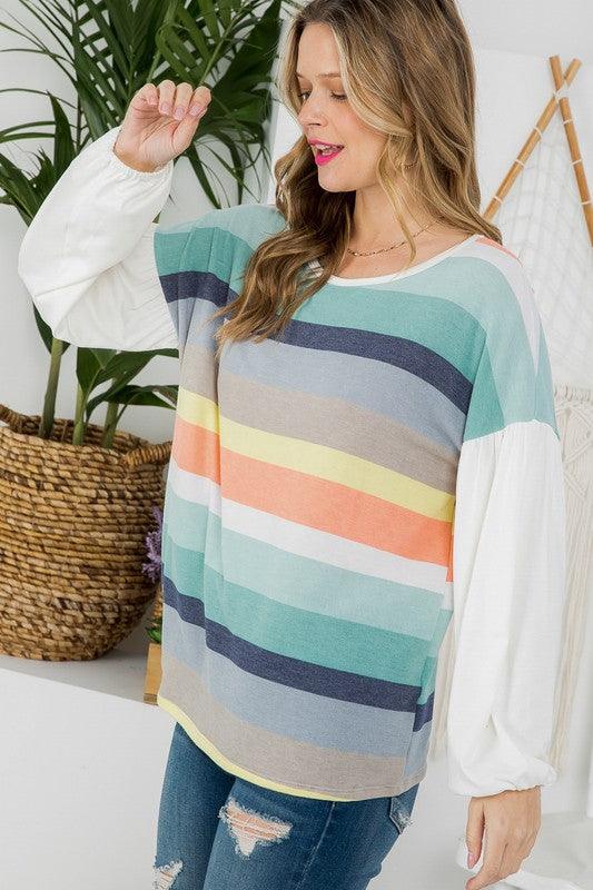 PLUS MULTI STRIPE MIXED BOXY TOP - Rebel K Collective