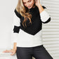 Woven Right Two-Tone Openwork Rib-Knit Sweater