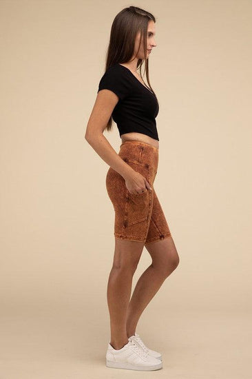 Mineral Wash Wide Waistband Pocket Leggings - Rebel K Collective