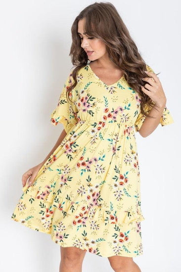 Floral V Neck Ruffle Dress - Rebel K Collective