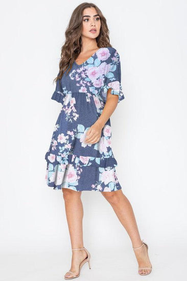 Floral V Neck Ruffle Dress - Rebel K Collective