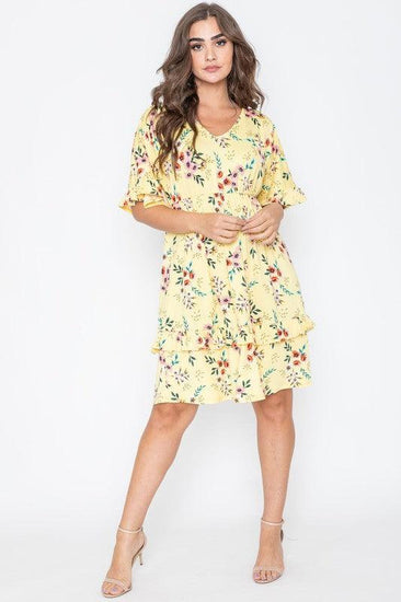 Floral V Neck Ruffle Dress - Rebel K Collective