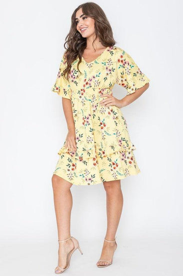 Floral V Neck Ruffle Dress - Rebel K Collective