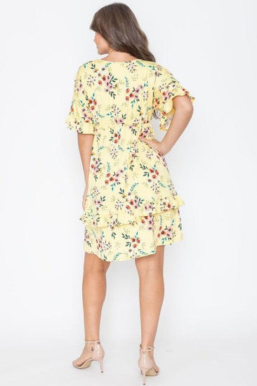 Floral V Neck Ruffle Dress - Rebel K Collective