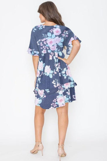 Floral V Neck Ruffle Dress - Rebel K Collective