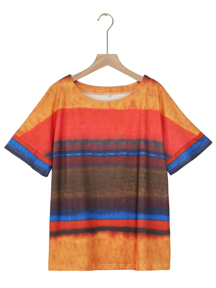 Full Size Color Block Round Neck Half Sleeve T-Shirt - Rebel K Collective