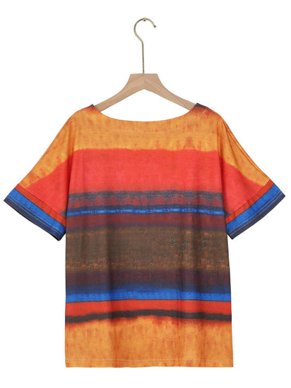 Full Size Color Block Round Neck Half Sleeve T-Shirt - Rebel K Collective