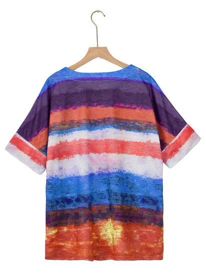 Full Size Color Block Round Neck Half Sleeve T-Shirt - Rebel K Collective