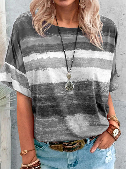 Full Size Color Block Round Neck Half Sleeve T-Shirt - Rebel K Collective