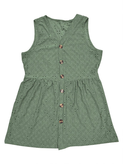 Full Size Eyelet Button Up V-Neck Tank - Rebel K Collective