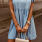 Full Size Ruffled Round Neck Cap Sleeve Denim Dress - Rebel K Collective