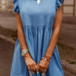 Full Size Ruffled Round Neck Cap Sleeve Denim Dress - Rebel K Collective