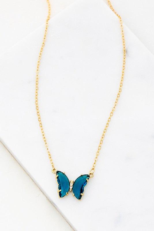 GEM STONE BUTTERFLY PENDANT NECKLACE - Rebel K Collective