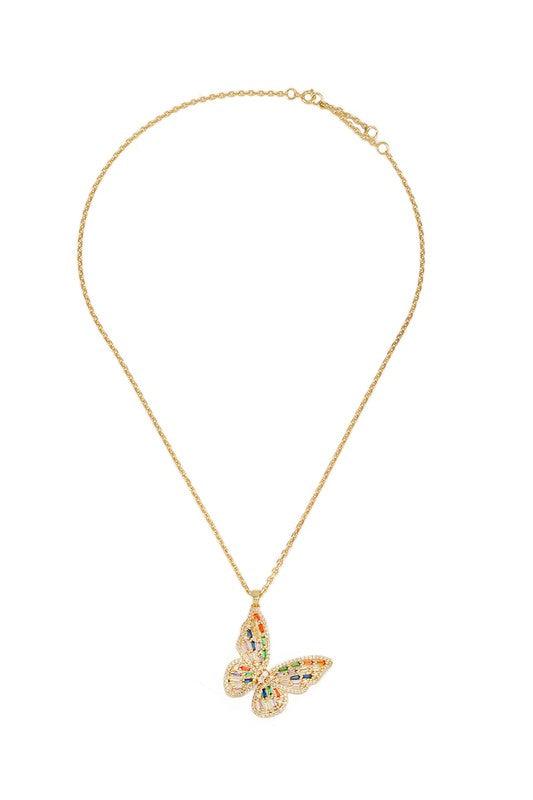 Gold Dipped Rhinestone Butterfly Pendant Necklace - Rebel K Collective