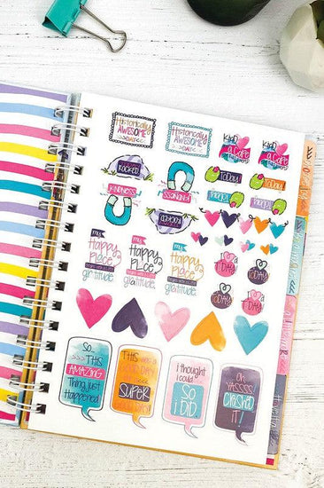 Includes 4 pages of stickers to add to any entry