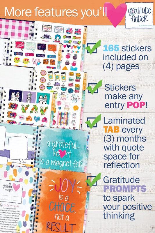 Features include: 165 stickers, laminated tabs every 3 months, writing prompts to spark positive thinking 