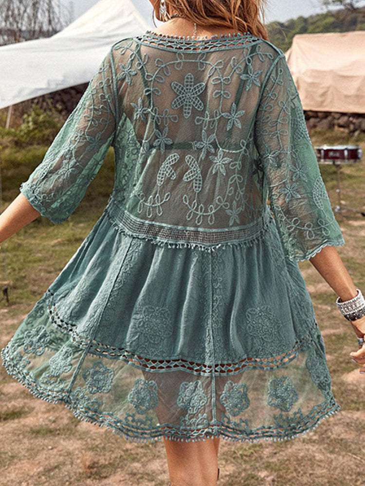 Lace Detail Plunge Cover-Up Dress - Rebel K Collective