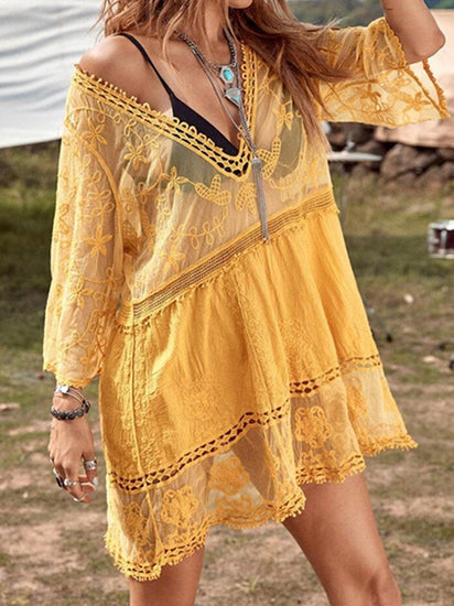 Lace Detail Plunge Cover-Up Dress - Rebel K Collective