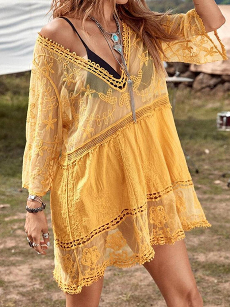 Lace Detail Plunge Cover-Up Dress - Rebel K Collective