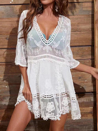 Lace Detail Plunge Cover-Up Dress - Rebel K Collective