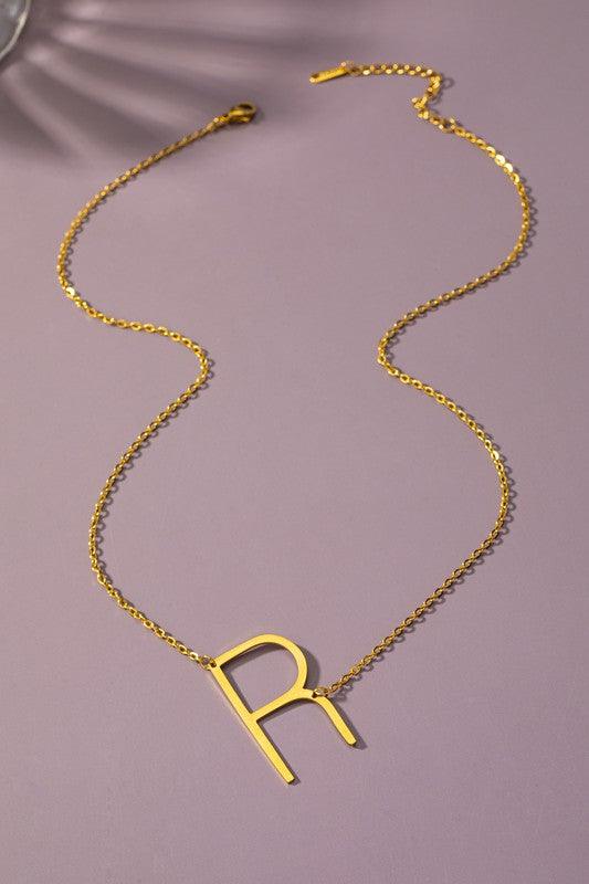 Large stainless steel initial pendant necklace - Rebel K Collective
