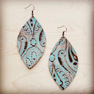 Leather Oval Earring-Napolis Turquoise & Brown - Rebel K Collective