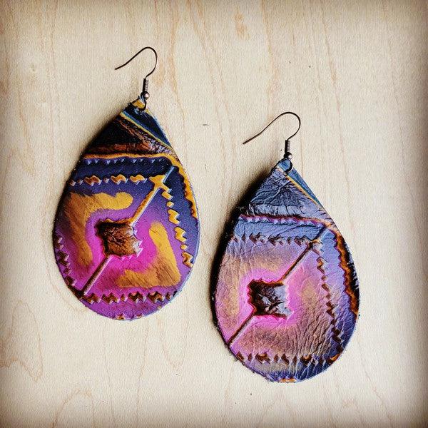 Leather Teardrop Earring-Magenta Navajo - Rebel K Collective