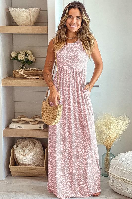 Leopard Dust Baby Pink Sleeveless maxi dress - Rebel K Collective