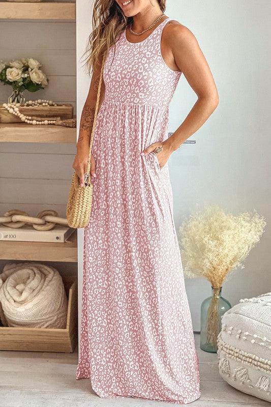 Leopard Dust Baby Pink Sleeveless maxi dress - Rebel K Collective