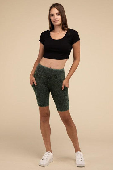 Mineral Wash Wide Waistband Pocket Leggings - Rebel K Collective