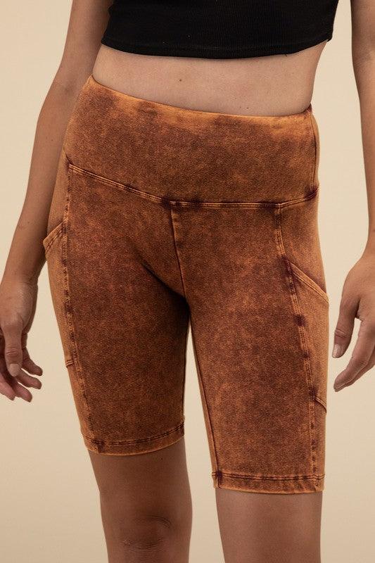 Mineral Wash Wide Waistband Pocket Leggings - Rebel K Collective