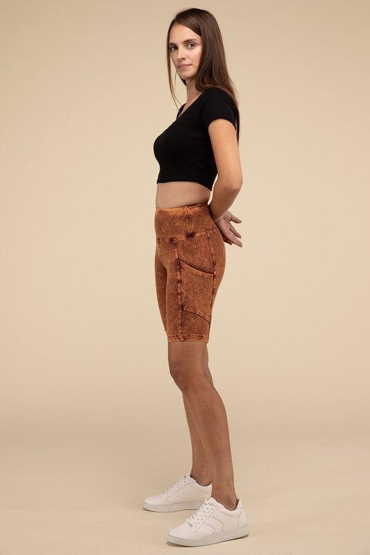 Mineral Wash Wide Waistband Pocket Leggings - Rebel K Collective