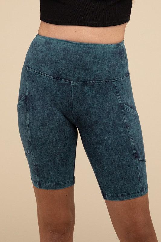 Mineral Wash Wide Waistband Pocket Leggings - Rebel K Collective