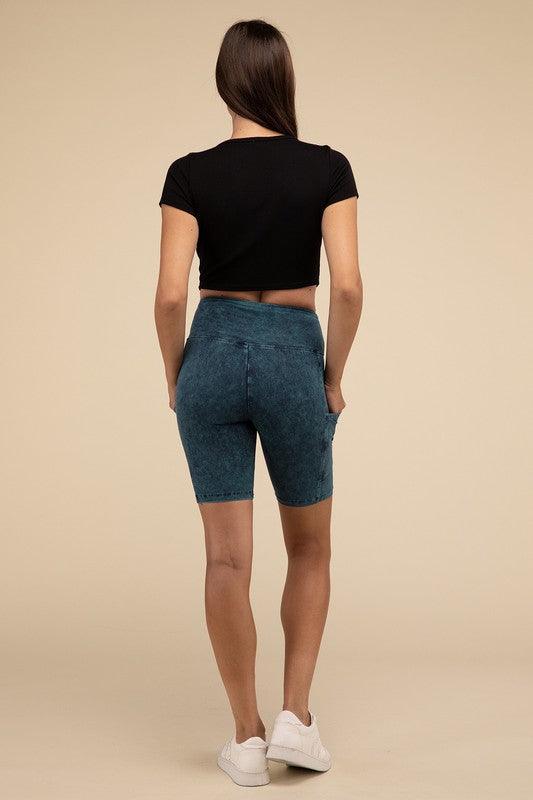 Mineral Wash Wide Waistband Pocket Leggings - Rebel K Collective