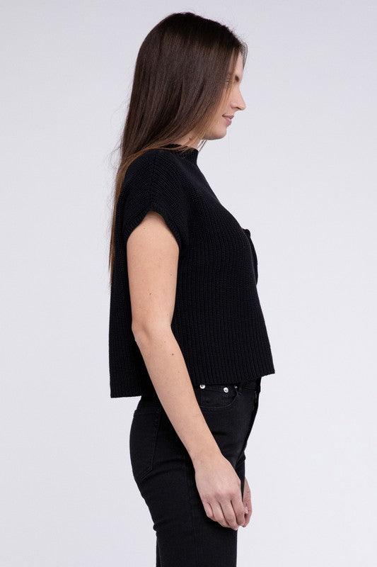 Mock Neck Short Sleeve Cropped Sweater - Rebel K Collective