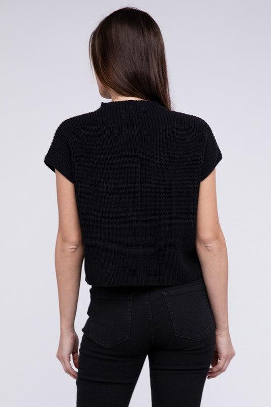 Mock Neck Short Sleeve Cropped Sweater - Rebel K Collective