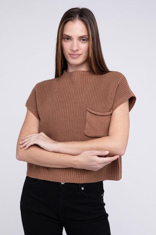 Mock Neck Short Sleeve Cropped Sweater - Rebel K Collective