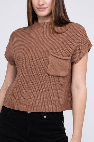 Mock Neck Short Sleeve Cropped Sweater - Rebel K Collective