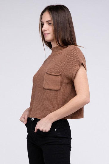 Mock Neck Short Sleeve Cropped Sweater - Rebel K Collective